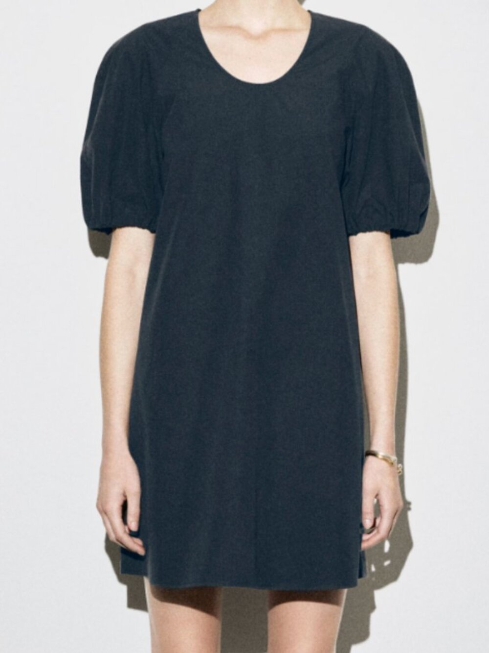 COS **NWT** PUFF-SLEEVE COTTON MINI DRESS in Black